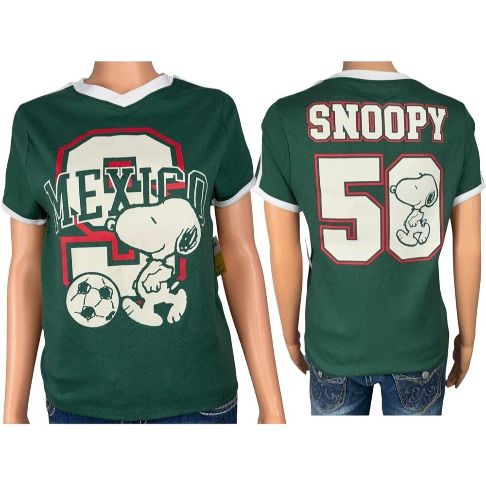 Mexico Soccer Womens Medium Jersey Style T-Shirt Peanuts Snoopy Green Liga MX